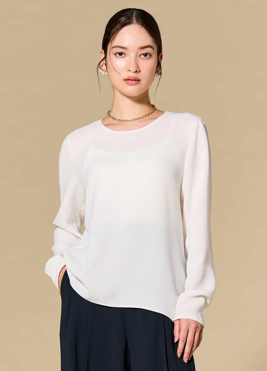 燕尾設計圓領長袖襯衫